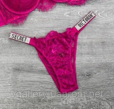 Жіночі трусики буферияна Victoria's Secret зі стразами, танга Вікторія Сікрет зі стразами XL, Фіолет