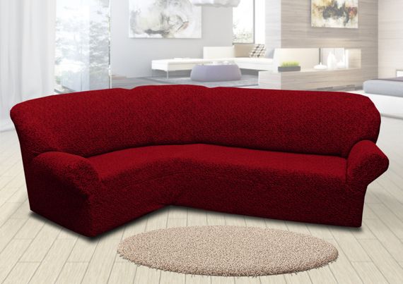 Жаккардовый чехол на угловой диван без юбки Бордовый