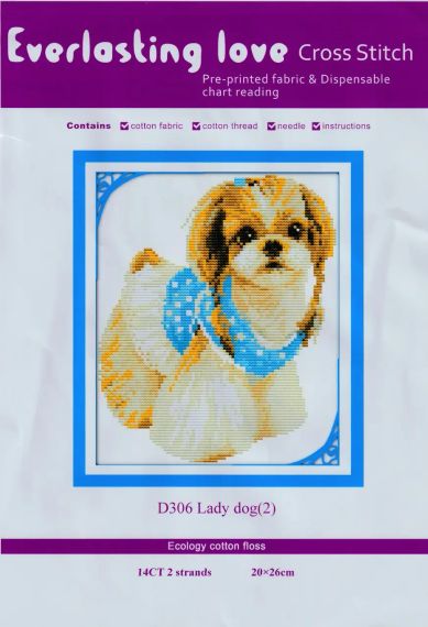Набор для вышивания по нанесённой на канву схеме "Lady Dog(2). AIDA 14CT printed 20*26см | Зображення 1