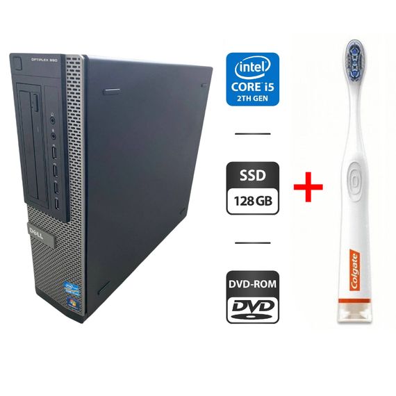 ПК Dell OptiPlex 990 Desktop / Intel Core i5-2500 (4 ядра по 3.3 -3.7 GHz) / 8 GB DDR3 / 128 GB SSD / Intel HD Graphics 2000 / DVD-ROM б/в + Подарунок Розумна інтерактивна зубна щітка Colgate Connect M1 / Bluetooth