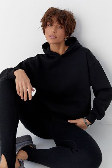 Тепле однотонне худі - чорний цвет, M (є розміри)