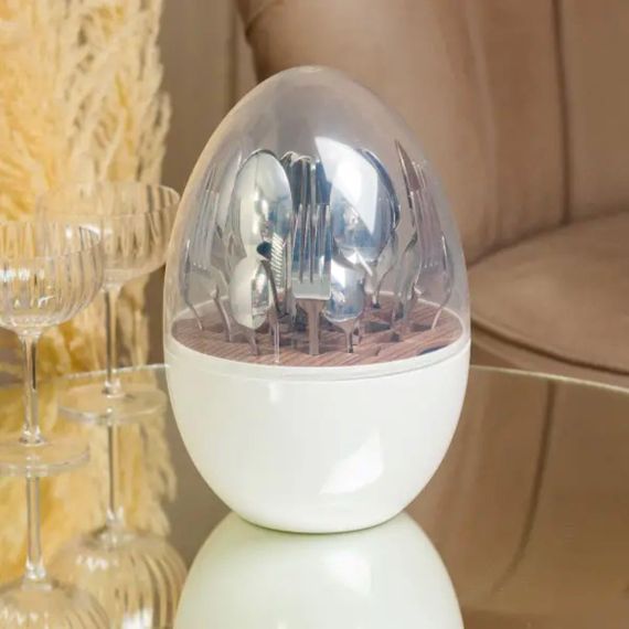 Набір столових приладів на 6 персон із нержавіючої сталі 24 штуки з підставкою Яйце Білий HP7889 | Зображення 2