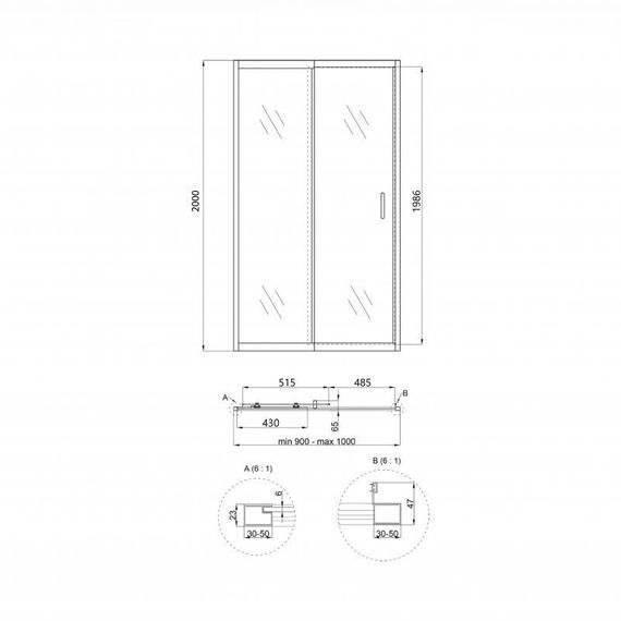 Душевая дверь в нишу Qtap Taurus CRM209-1.C6 90-100x200 см, стекло Clear 6 мм, покрытие CalcLess | Зображення 1