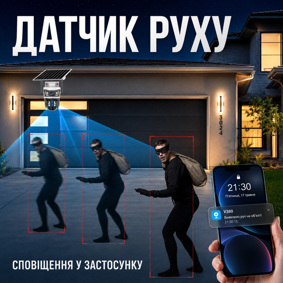 Вулична камера відеоспостереження 4G 12 Мп із сонячною панеллю і 3 об'єктивами V39 | Зображення 6