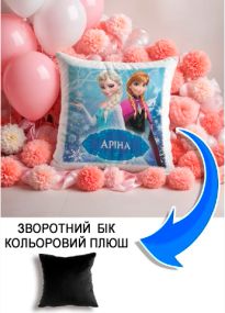 Подушка плюшева Мерч Крафт Дизайн з принтом Frozen Ельза Анна імя Арiна чорний плюш квадратна 33х33 см