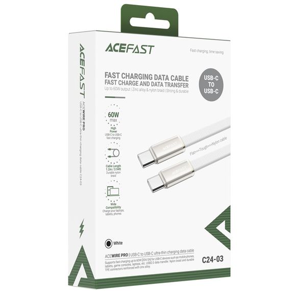 Дата кабель Acefast C24-03 Type-C to Type-C 60W (1.2m) White | Зображення 4