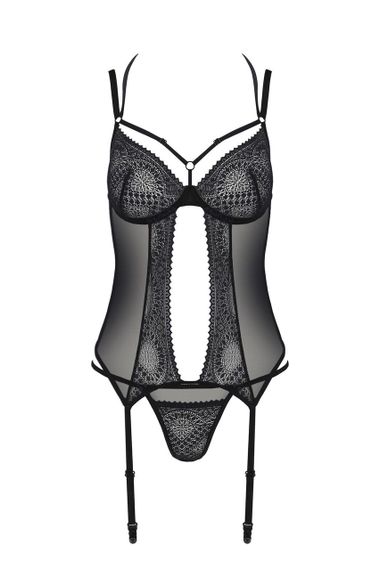 Корсет Passion DROSERA CORSET black, L/XL, з кріпленнями для панчіх, трусики в комплекті Sex Aura | Зображення 2
