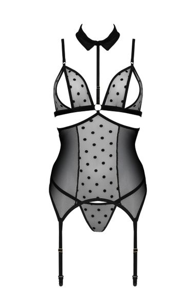 Корсет с открытой грудью Passion DOMINICA CORSET XXL/XXXL black, пажи для чулок, стринги sexstyle | Зображення 2