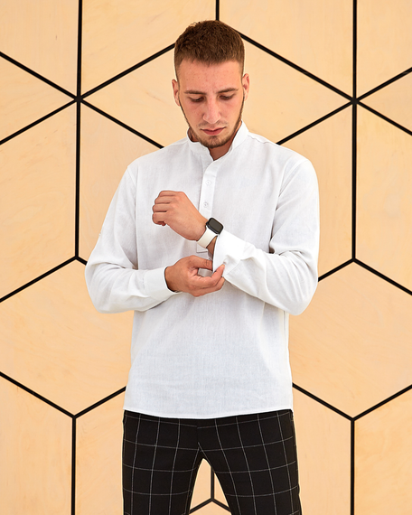 Сорочка льон довгий рукав білий S | Зображення 3