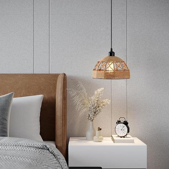 Тканий абажур ручної роботи з натуральної нейтральної джутової мотузки Освітлення в індустріальному стилі з еле | Зображення 2