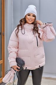 Жіноча тепла куртка з капюшоном колір рожевий р.XL 447726