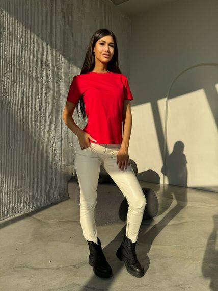 Женская летняя классическая футболка KV3333 цвет красный, размер 42/46 onesize