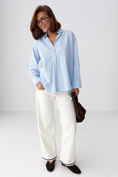 Класична однотонна сорочка з напівкруглим низом - блакитний цвет, S (є розміри) | Зображення 2