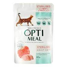 OPTIMEAL Для Стерилізованих Кішок Та Кастрованих Котів З Яловичиною Та Індичим Філе У Желе Super Premium 85 Г. 85 г