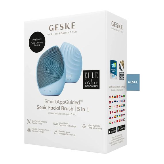Электронная ультразвуковая щетка для лица GESKE Sonic Facial Brush 5в1 gray, Голубой | Зображення 7