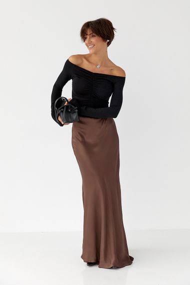 Короткий лонгслів із драпіруванням - чорний цвет, M (є розміри) | Зображення 2