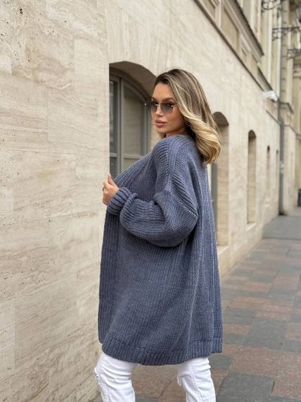 Женский вязаный теплый кардиган оверсайз цвет темно-серый размер onesize 44-54   ML5009 | Зображення 1