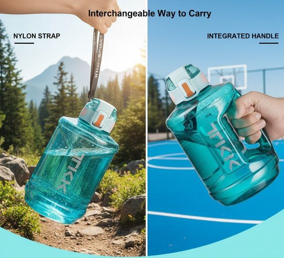 Спортивна пляшка TKK 2300 мл (2.3 л) — Бірюзовий Tritan BPA-free, ударостійка еко-пляшка з ручкою та клапаном | Зображення 7
