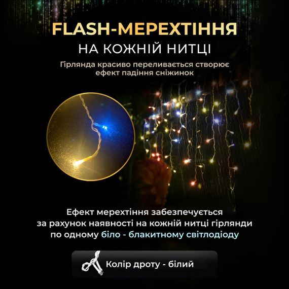 Вулична гірлянда бахрома 20 (м) 390 led світлодіодів зовнішня мультиколор білий дріт | Зображення 3