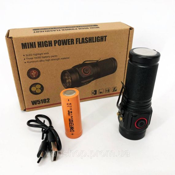 Кишеньковий тактичний ліхтар W5182-3XHP360, LED ліхтар потужний на вулицю Ручний cob KA-25 | Зображення 3