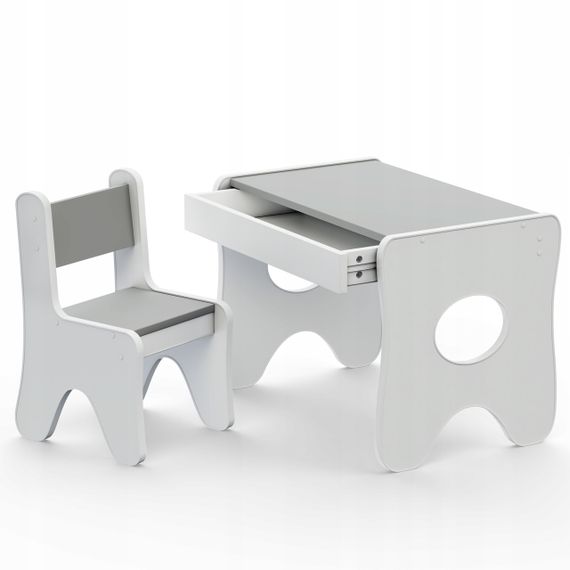 Зручний столик у дитячу кімнату 70×45×51, дитячий ігральний стіл із ящиком, білий з сірим | Зображення 1
