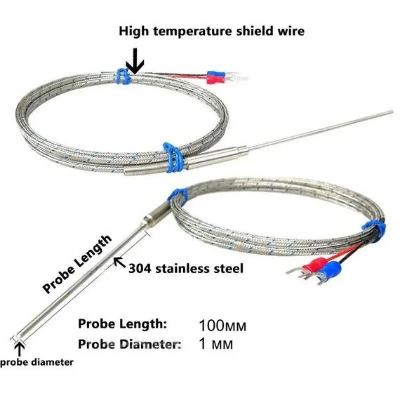 Термопара с гибким стальным щупом К-типа 1*100*1000мм (от 0 °C+ до 800 °C) WRNK-191 | Зображення 3
