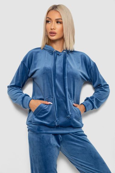 Спортивный костюм женский велюровый, цвет джинс, 241R1530-5 | Зображення 1
