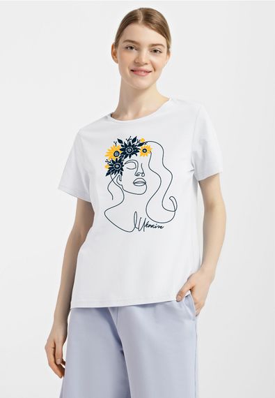 Футболка жіноча біла з принтом "Квітуча Україна", M
