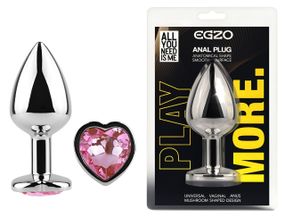 Анальна пробка з кристалом EGZO - Silver Heart Plug Pink size M Sex Aura