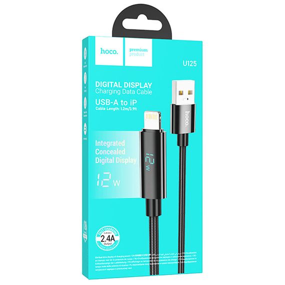 Дата кабель Hoco U125 Benefit 27W Type-C to Lightning with display (1.2m) Black | Зображення 5