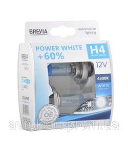 12040PWS BREVIA Автолампа H4 12V 60/55W P43t Power White +60% 4300K S2