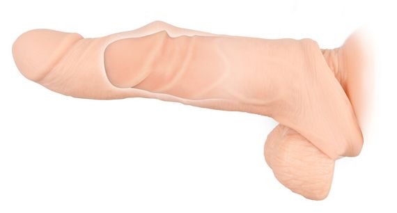 Насадка на член та мошонку Nature Skin Penis Sleeve, тілесна Sex Aura | Зображення 3