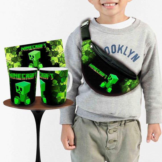 Набір: дитяча сумка-бананка+кружка Майнкрафт «Minecraft» 32х15см, бананка для хлопчика через плече на подарунок (00925)