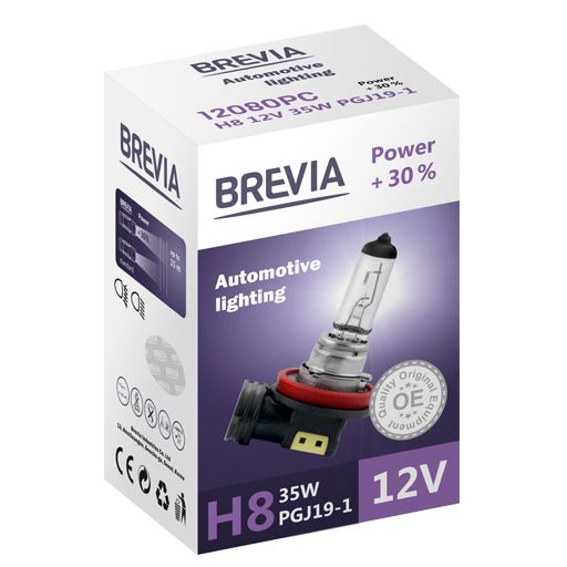 12080PC BREVIA Автолампа H8 12V 35W PGJ19-1 Power +30% CP HALOGEN