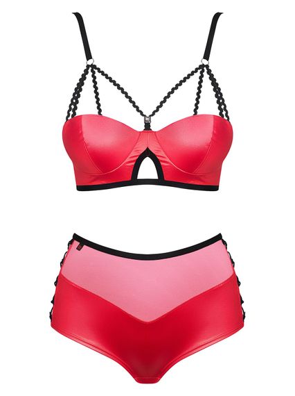 Комплект белья Obsessive Leatheria set Красный S/M | Зображення 2