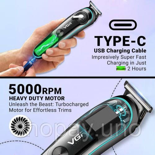 Професійна машинка для волосся VGR V-075, Машинка для стрижки акумуляторна з насадками XP-80 | Зображення 5