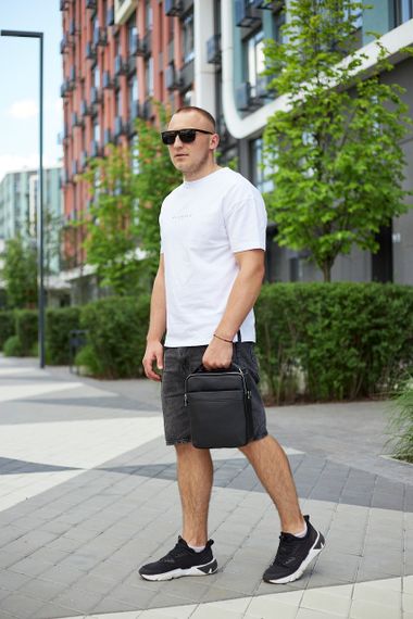 Чоловіча сумка-мессенджер на два відділення шкіряна чорна Tiding Bag 7459 | Зображення 6