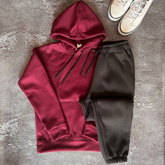 Мужской теплый спортивный костюм на флисе DA2456 размер 3XL цвет бордовый + черный