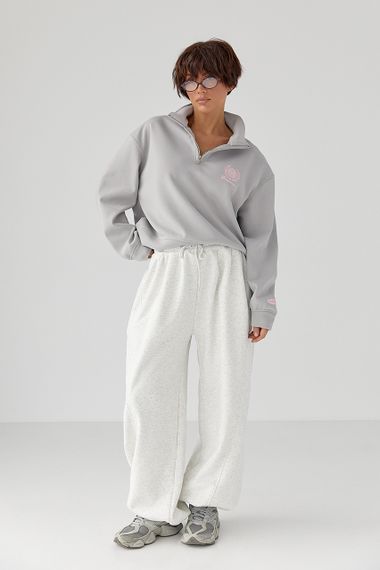 Жіночий теплий світшот із блискавкою на горловині - сірий цвет, ONE SIZE (є розміри) | Зображення 2