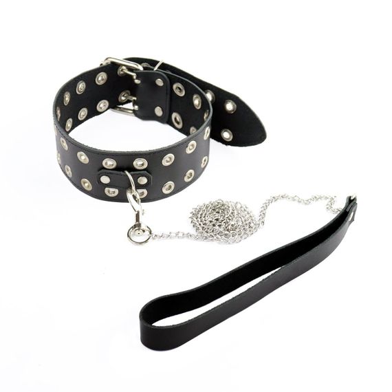 Нашийник Art of Sex - Tessa з повідцем з натуральної шкіри, колір чорний | Зображення 1