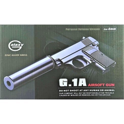 G1A Страйкбольний пістолет GALAXY COLT25 з глушником метал чорний | Зображення 1