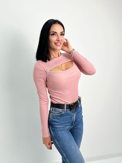 Женская кофта с вырезом на груди в рубчик GF4100 цвет фрезовый, размер 50 | Зображення 1