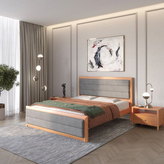 Двоспальне дерев'яне ліжко Mebigrand Барселона Б5 Яблуня/Аляска 93 (Сірий) 160х190 см (MBG-14324)