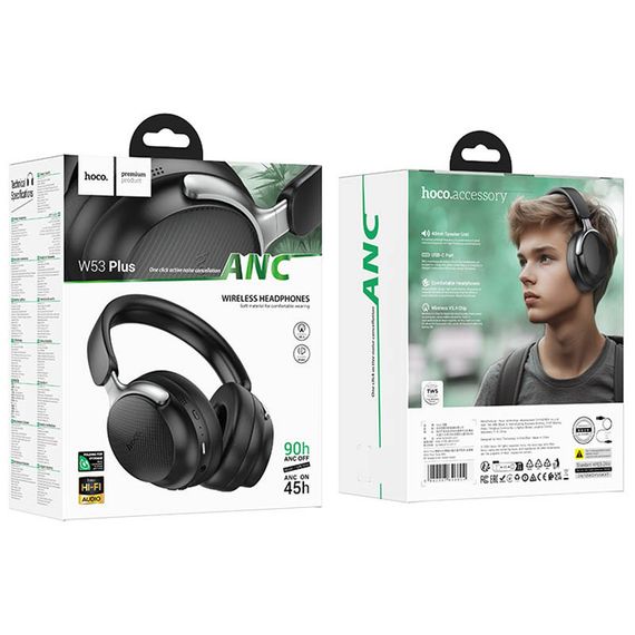Накладні бездротові навушники Hoco W53 Plus Tone ANC Classic Black | Зображення 4