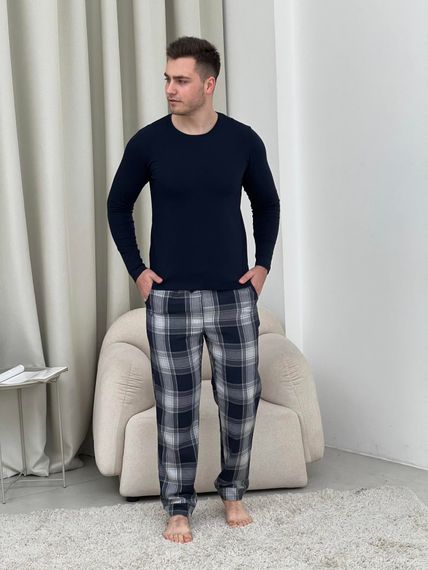 Домашній піжамний комплект для чоловіків COSY(штани+лонгслів НН) темно-синій/сірий