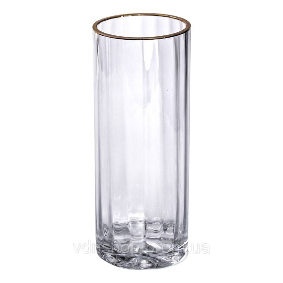 Декоративная ваза для цветов из прозрачного стекла с золотой окантовкой 25 см HP-1707