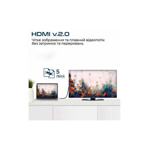Кабель мультимедийный USB-C to HDMI hdlink-60h.grey Promate (hdlink-60h.grey) | Зображення 3