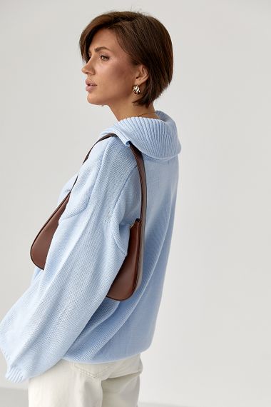 В'заний светр-поло вільного крою - блакитний цвет, ONE SIZE (є розміри) | Зображення 1