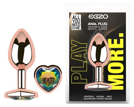 Анальна пробка EGZO Rose Gold Heart Plug S з райдужним кристалом, металева Sex Aura