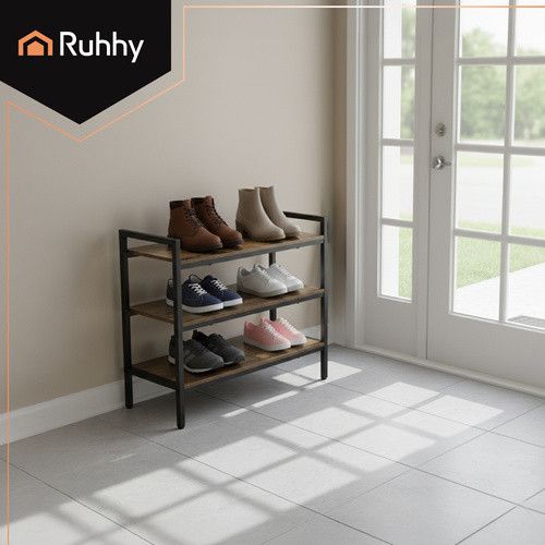 3-ярусна взуттєва полиця Ruhhy — металевий каркас + дерев’яні полиці — стиль лофт — вантажність 30 кг на полицю | Зображення 3